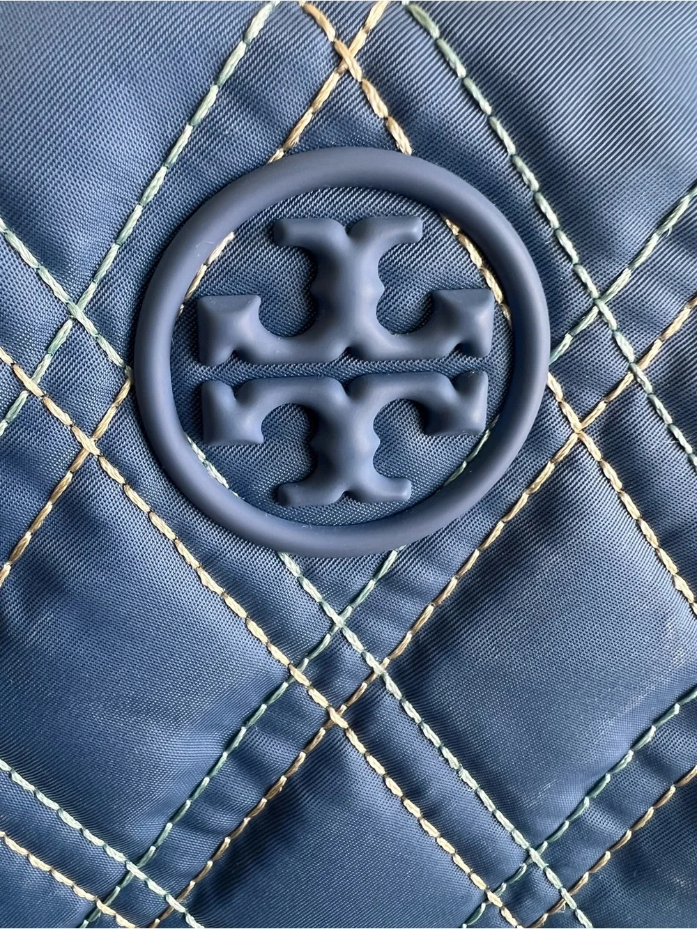 Tory Burch Quilted Blue Backpack with Tan Handles